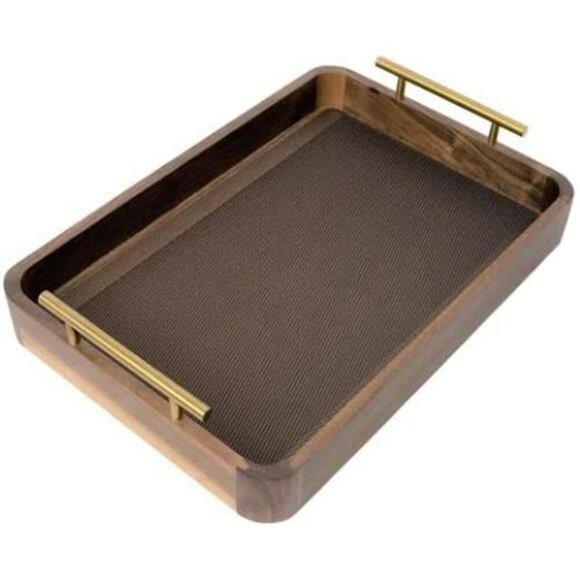 Walnut Wood Serving Tray with Handles and Placemat for Dining Table Decor - Picture 1 of 7